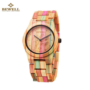 BEWELL Hypoallergenic Environmental Friendly Wooden Bamboo Watch Immaculate Classy Quartz Analog Unisex Wristwatch